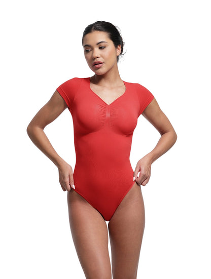 V-Neck Sculpting Tee Bodysuit - HeyShape