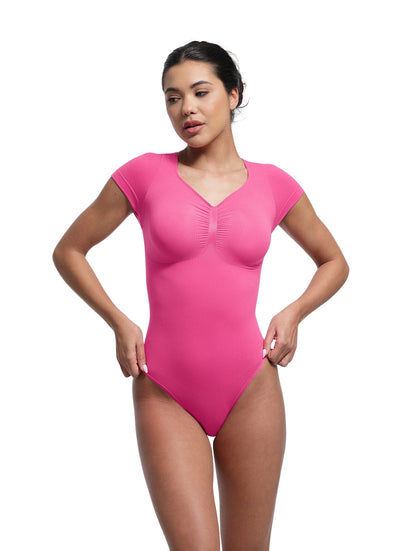 V-Neck Sculpting Tee Bodysuit - HeyShape
