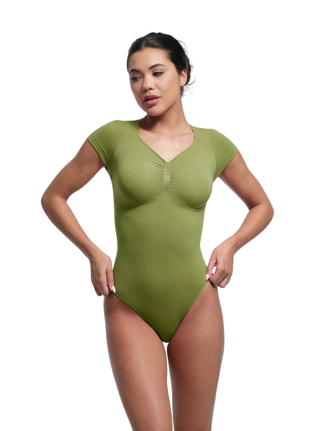 V-Neck Sculpting Tee Bodysuit - HeyShape