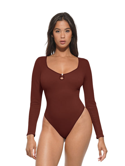 Hollow Scoop Neck Thong Bodysuit - HeyShape