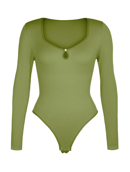 Hollow Scoop Neck Thong Bodysuit