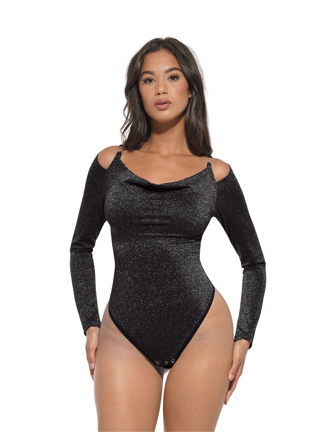 Glitter Long Sleeve Thong Bodysuit - HeyShape
