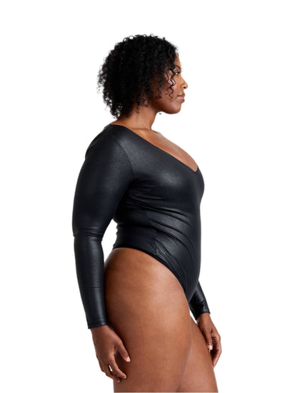 Leather Look Long Sleeve Bodysuit