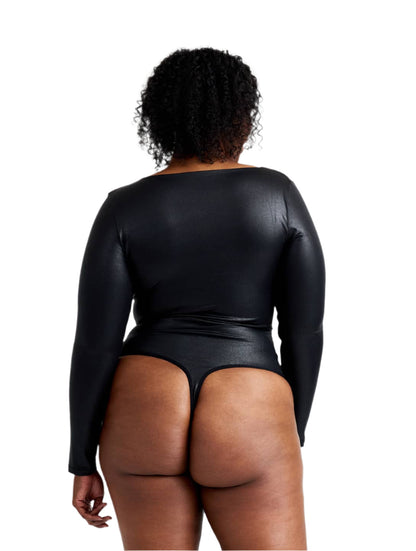 Leather Look Long Sleeve Bodysuit