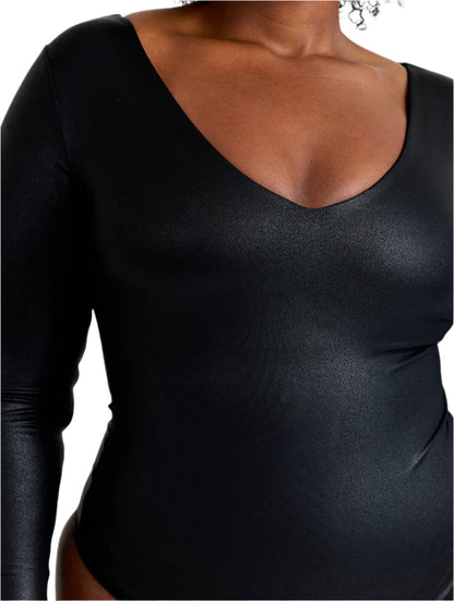 Leather Look Long Sleeve Bodysuit