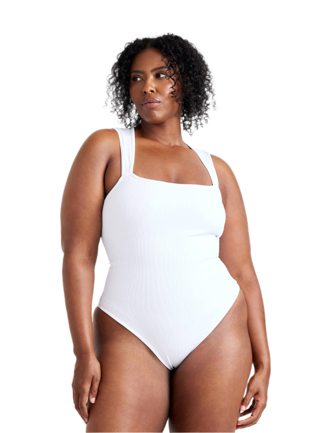 Ribbad Shapewear-body med Fyrkantig Halsringning