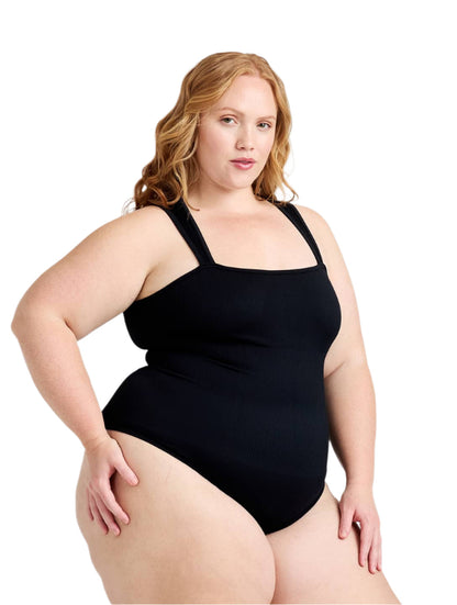 Ribbad Shapewear-body med Fyrkantig Halsringning