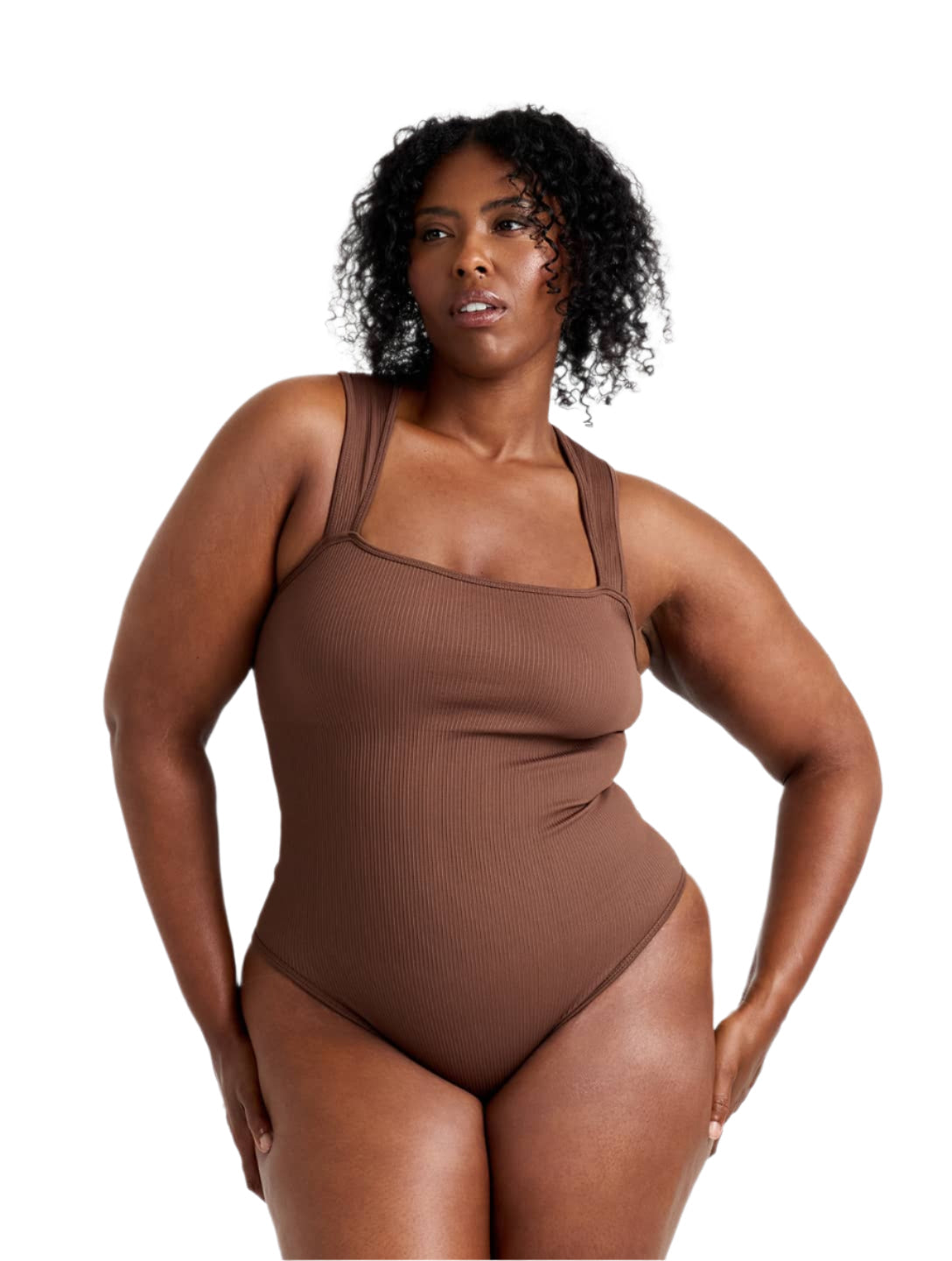 Ribbad Shapewear-body med Fyrkantig Halsringning