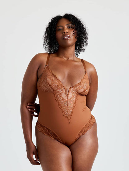 V-Neck Half Laced Bodysuit