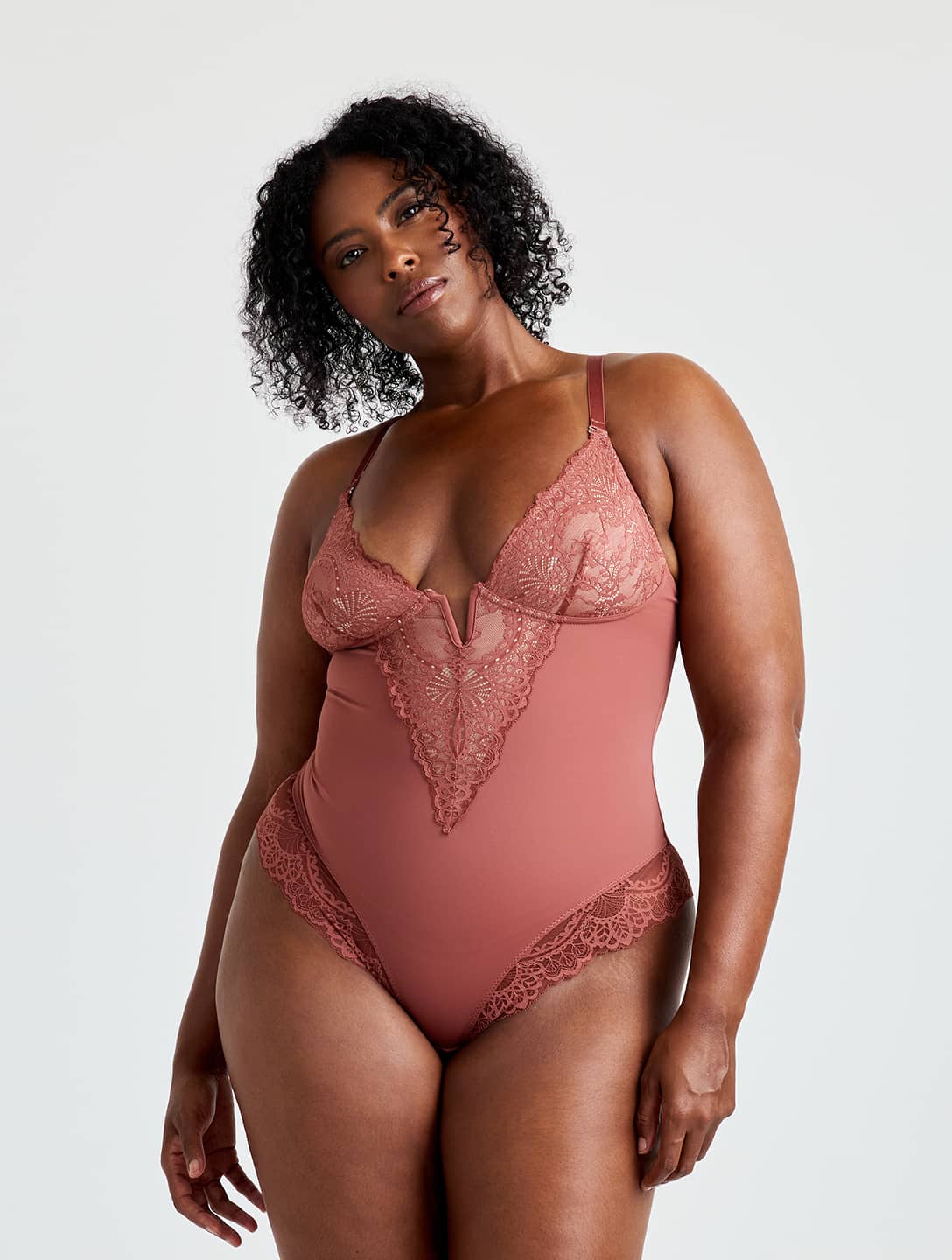 V-Neck Half Laced Bodysuit