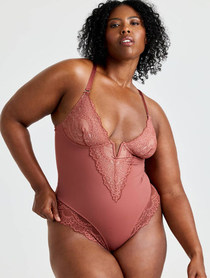 V-Neck Half Laced Bodysuit
