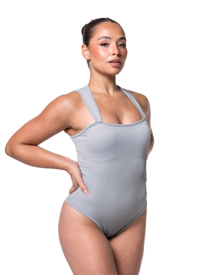 Ribbad Shapewear-body med Fyrkantig Halsringning