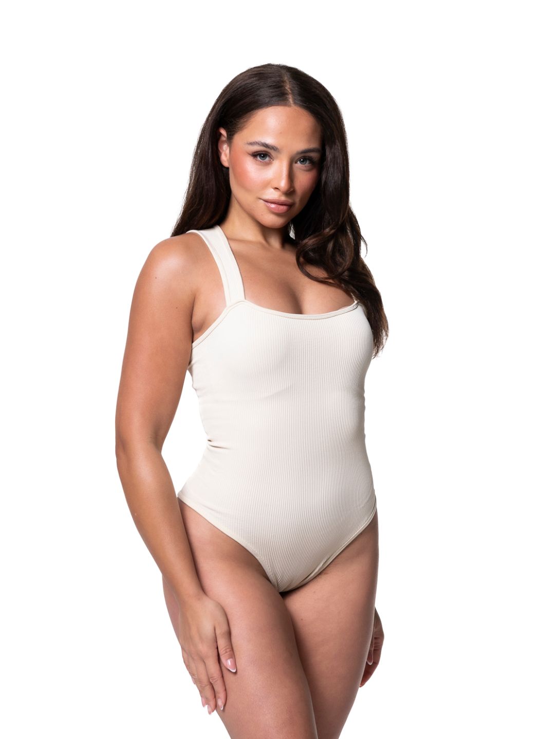 Ribbed Square Neck Shapewear Bodysuit - HeyShape