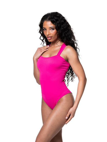 Ribbad Shapewear-body med Fyrkantig Halsringning