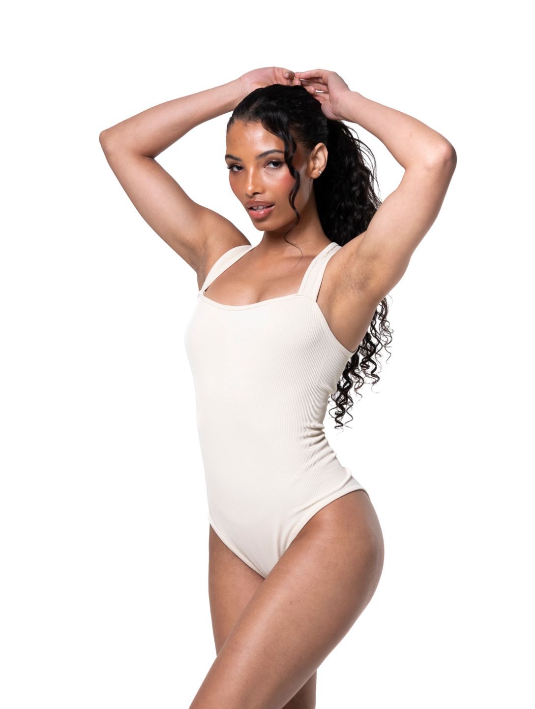 Ribbad Shapewear-body med Fyrkantig Halsringning