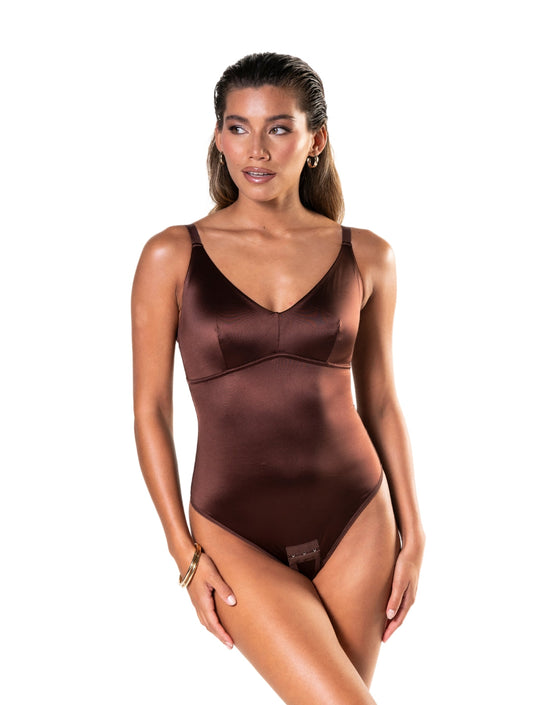 Satin Snatched Thong Bodysuit - HeyShape
